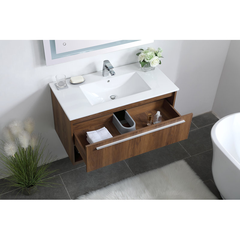 Kasper 36'' Single Bathroom Vanity with Resin Top, Walnut Brown
