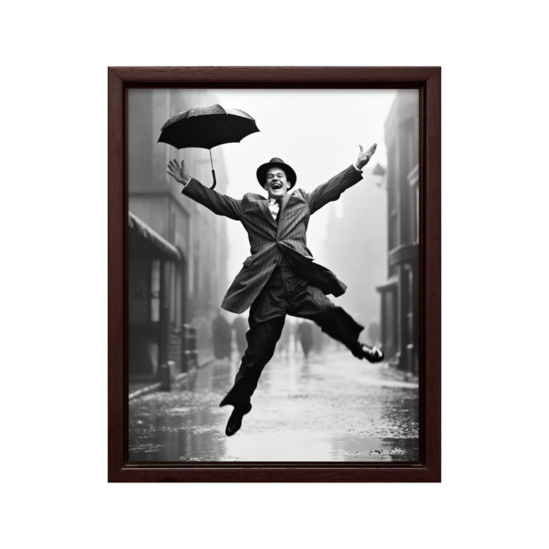 Homme sous la pluie, Canvas, 11"H x 14"W, Brown Framed