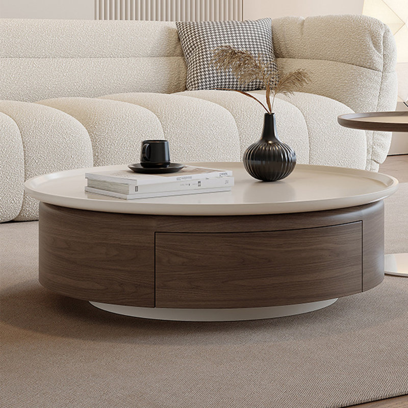 Table basse ronde en bois massif brun