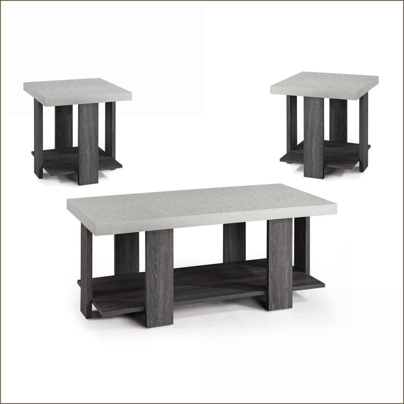 Ensemble de 3 tables basses en bois gris pour le salon, facile à assembler Fonctionnel
