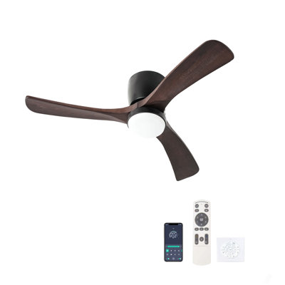 42" Solid Wood Ceiling Fan With Light-Flush Mount, Dc Motor