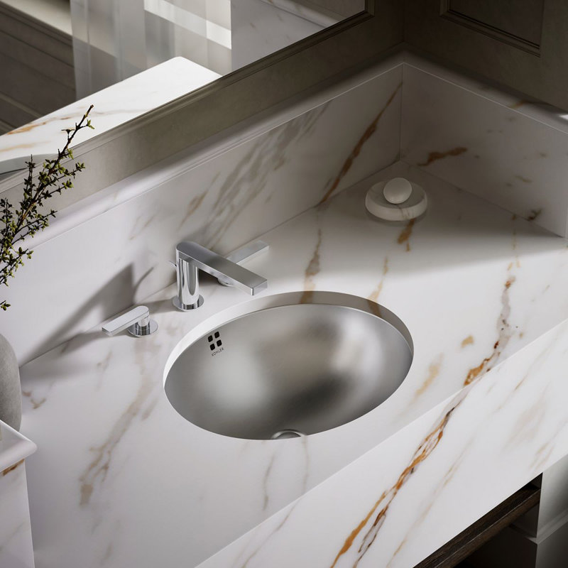 Bachata Metal Oval Undermount Bathroom Sink with Overflow, Luster