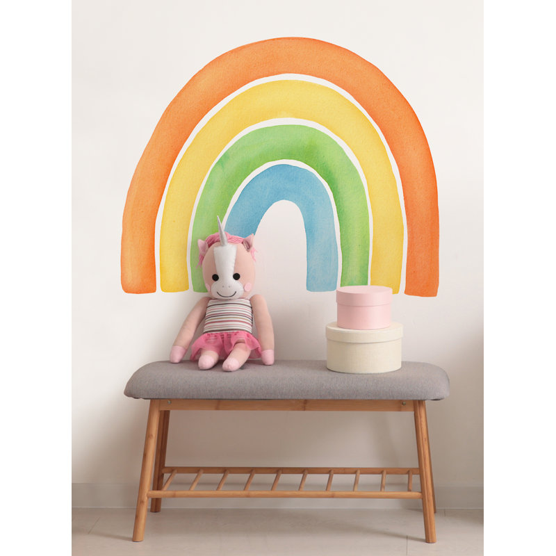 Orange Watercolor Rainbow Peel and Stick Vinyl Wall Decal for Nursery
