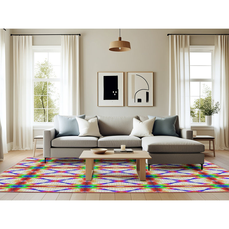 Motif géométrique rouge/vert/bleu Tapis décoratif, Rectangle 6 pi x 9 pi
