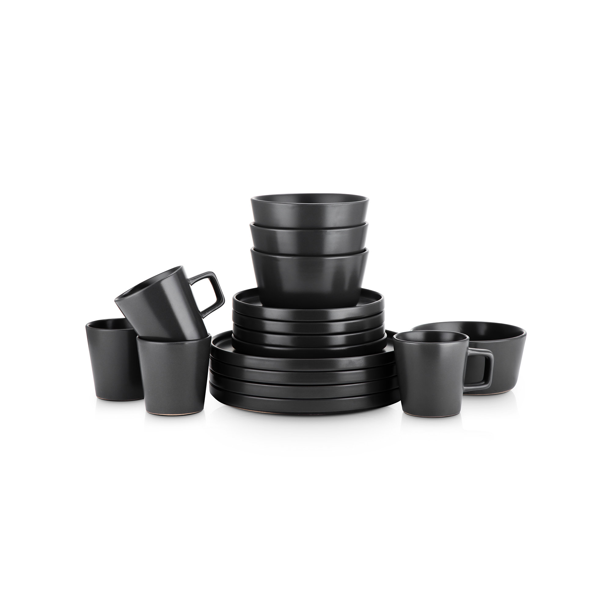 Celina Dinnerware Set, 16, Matt Black