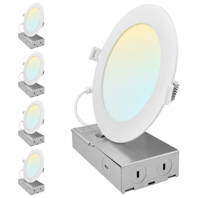 Luxrite 6 Inch Canless Spotlight LED Recessed Lighting 5CCT Dual Dimmable Ceiling Light 800/1050/1250 Lumens CRI 90 10W/13W/15W IC Rated ETL 4 Pack