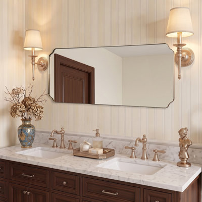 Modern Scalloped Corner Rectangle Bathroom Vanity Mirror | Stainless Steel Frame