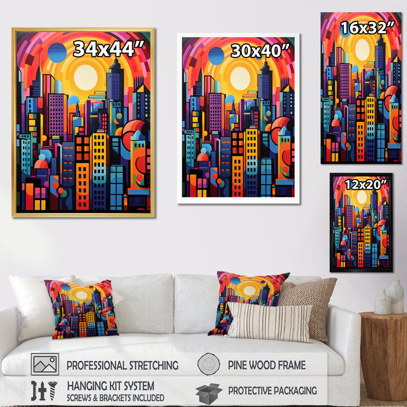 «City Honolulu Popart I» sur toile, Cadre photo noir, H 20 po x l 12 po x P 1 po