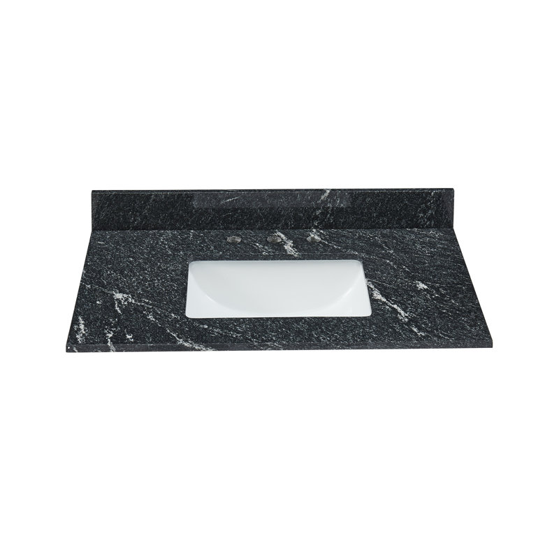 Comptoir de meuble-lavabo en granite noir 37 pouces avec lavabo et dosseret, Tonnerre noir
