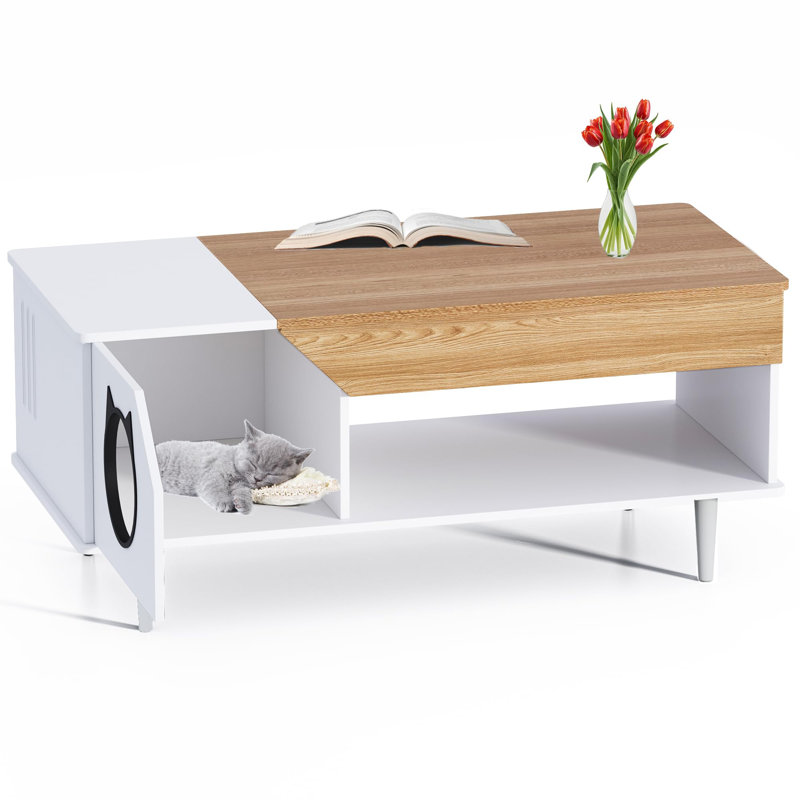 Table basse pour chat 45 po avec litière cachée pour chat, chaton de salon avec tiroir de rangement et salle de bain pour chat