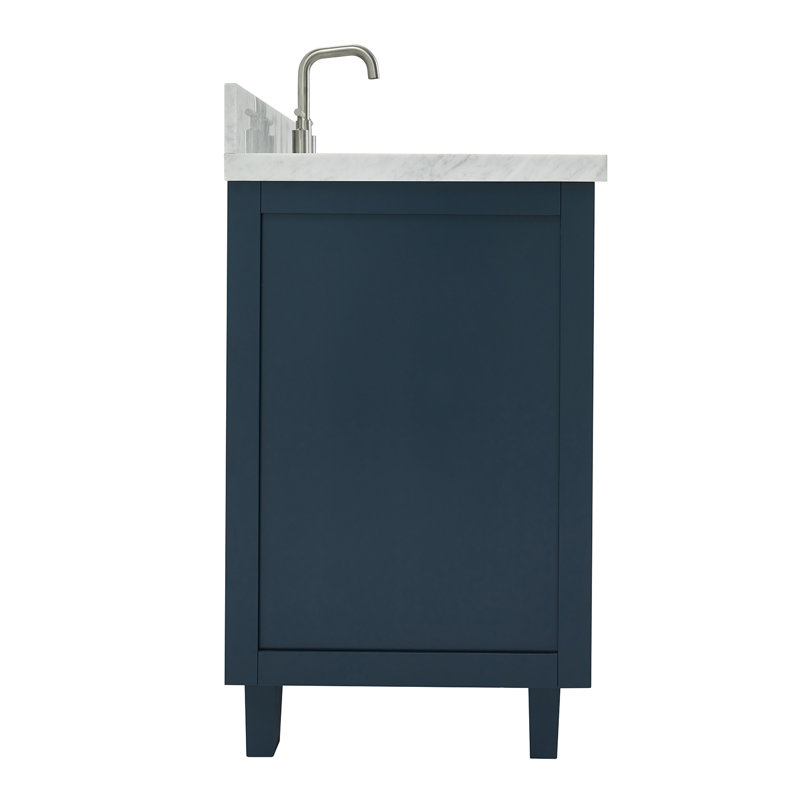 ARIEL Monroe 54 Single Sink Bathroom Vanity with Carrara Quartz Top, 55", Carrara White Marble, Midnight Blue