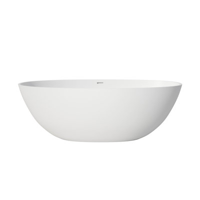 65 inch Solid Surface Freestanding Bathtub, Deep Soaking Stone Resin Tub with Matte Finish, Modern Stand Alone Bath Tub, No Drain Included