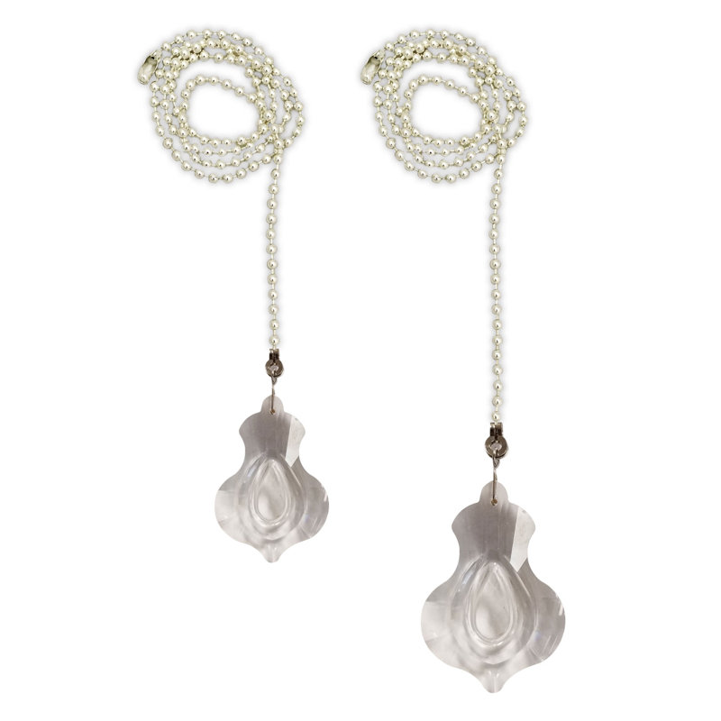 French Pendalogue Crystal Faceted Ceiling Fan Pull Chains, Chrome