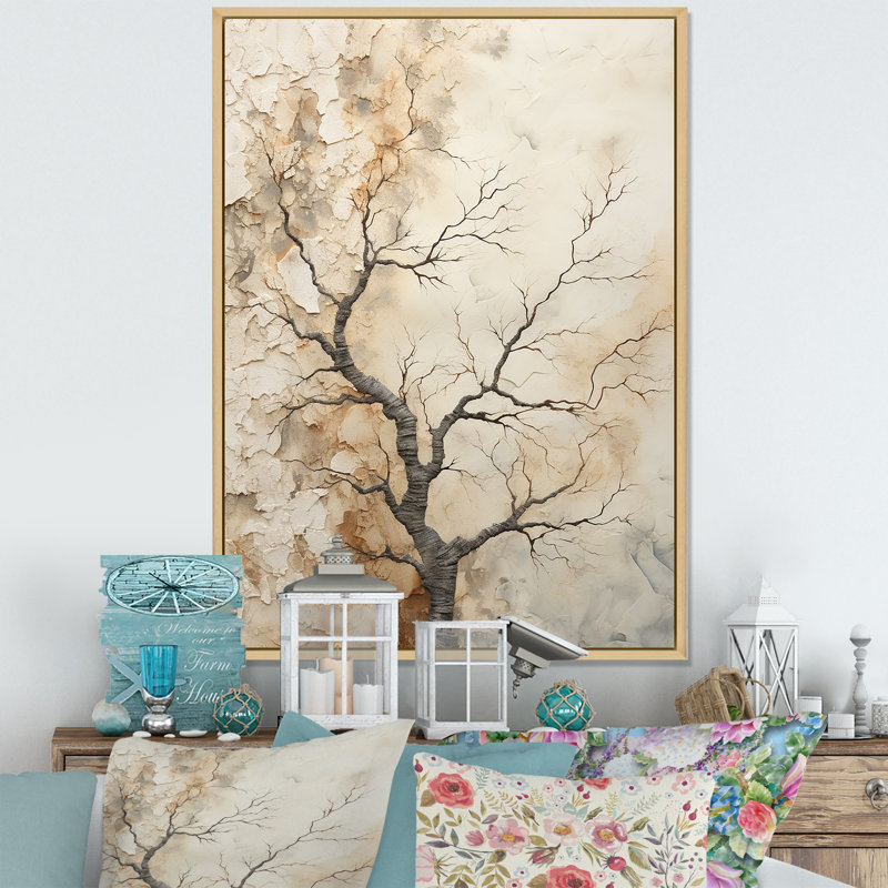 «Beige Trees Oak Solitude III», reproduction sur toile, H 20 po x l 12 po x P 1 po, Cadre flottant naturel