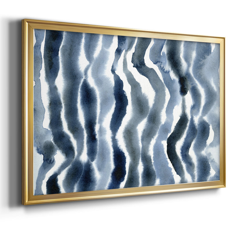 True Blue Wave II-Framed Gallery Wrapped Canvas, 26" H x 38" W x 1.5" D, Gold