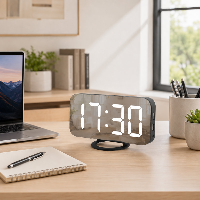 Réveil-matin numérique à surface dorée Elegant, Black