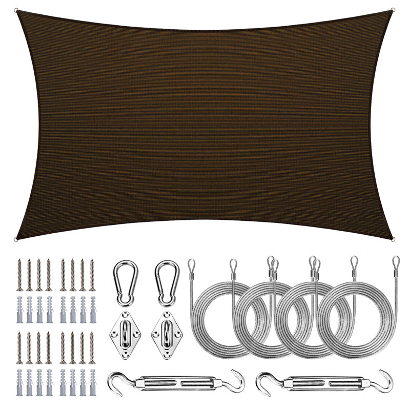 Amgo Rectangle Sun Shade Sail with Hardware Kit and Rope 200 GSM, 95% UV Blockage, Brown, 8 ft. x 10 ft.