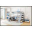 Lit mezzanine double avec 7 tiroirs, 2 tablettes et un bureau