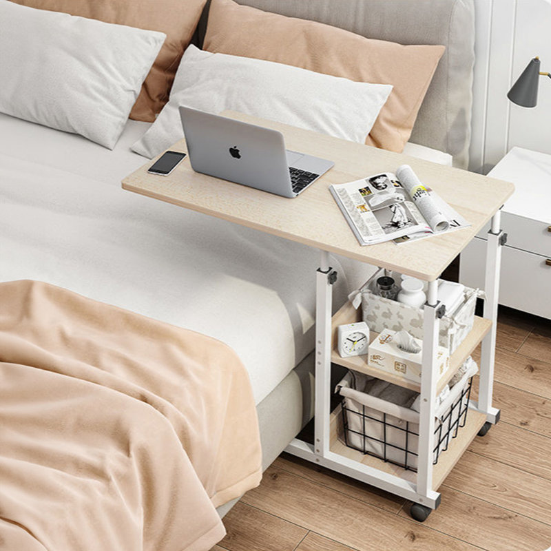 Height Adjustable Computer Table Standing Desk with Wheels, Beige, Yellow