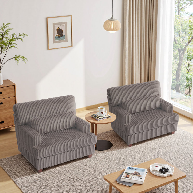 Modern Upholstered Arm Accent Chair With Pillow(Set of 2), Dark Camel