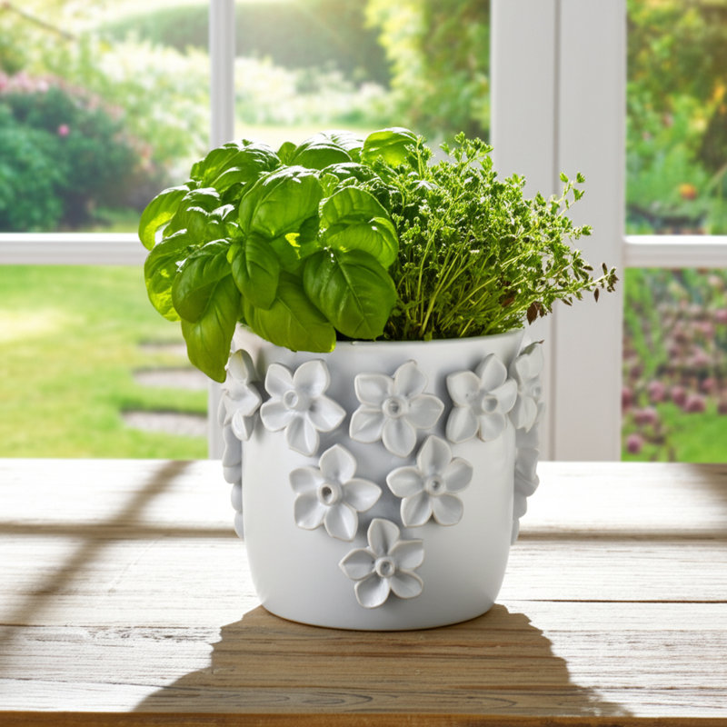 Motif floral en céramique Adeline Planter, H 7 po x l 7 po x P 7 po, Blanc