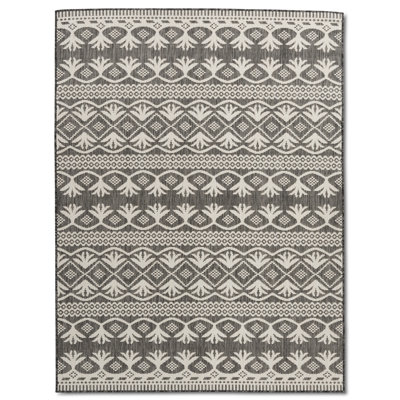 Tapis gris / noir en polyester / polypropylène tissé à la machine Rectangle Southwestern