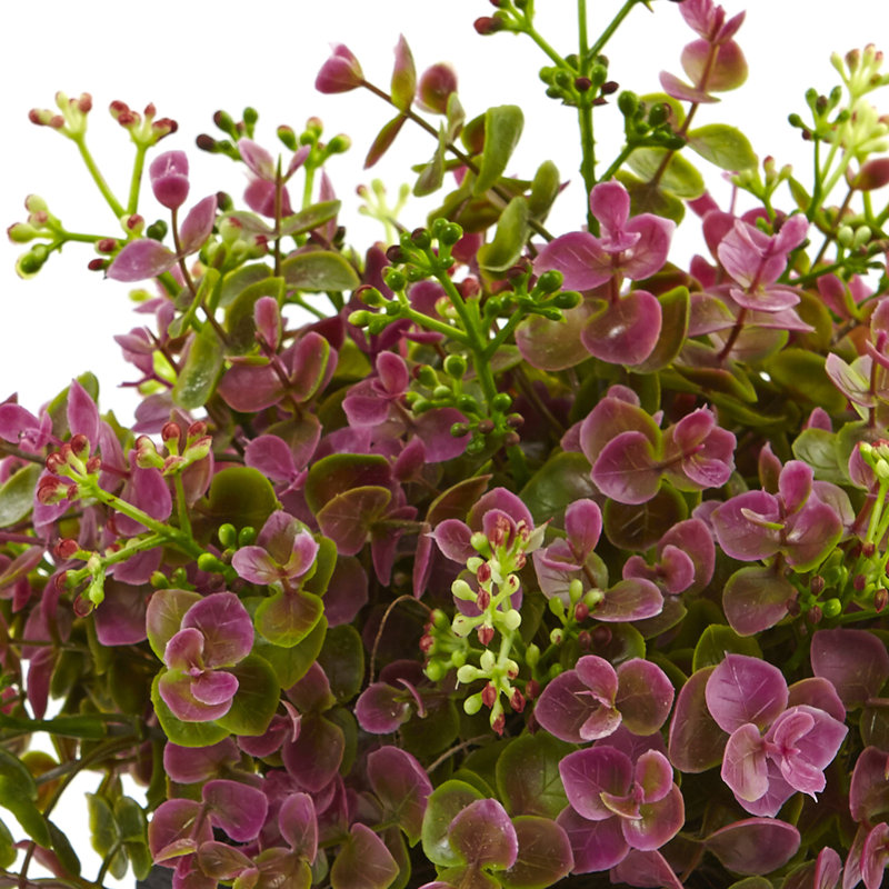 13'' Purple and Green Faux Eucalyptus and Sedum Plant in Black Planter