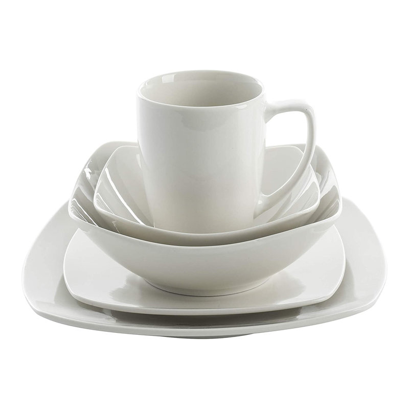 Gibson Home Zen Buffet Porcelain Square Dinnerware Set, Service For 6, White