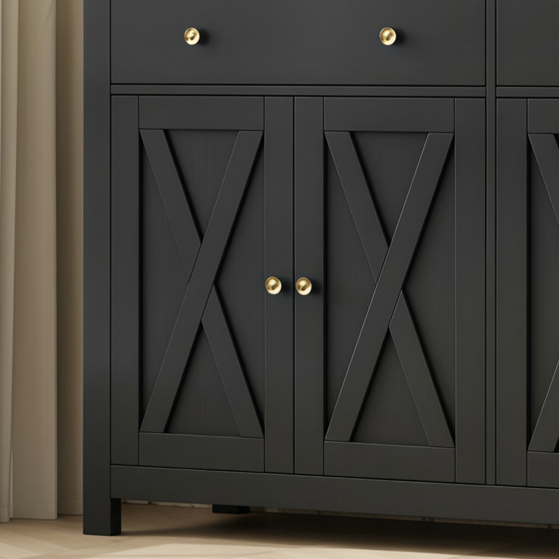 Buffet noir à 4 portes et 2 tiroirs avec tablettes réglables pour un rangement flexible., Noir