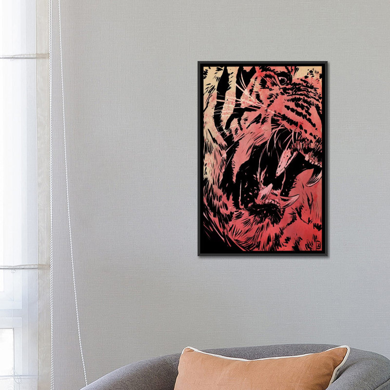 « roar » par giuseppe cristiano, peinture sur toile tendue, H 26 po x l 18 po x P 1,5 po, Toile avec cadre noir, Pas de tapis
