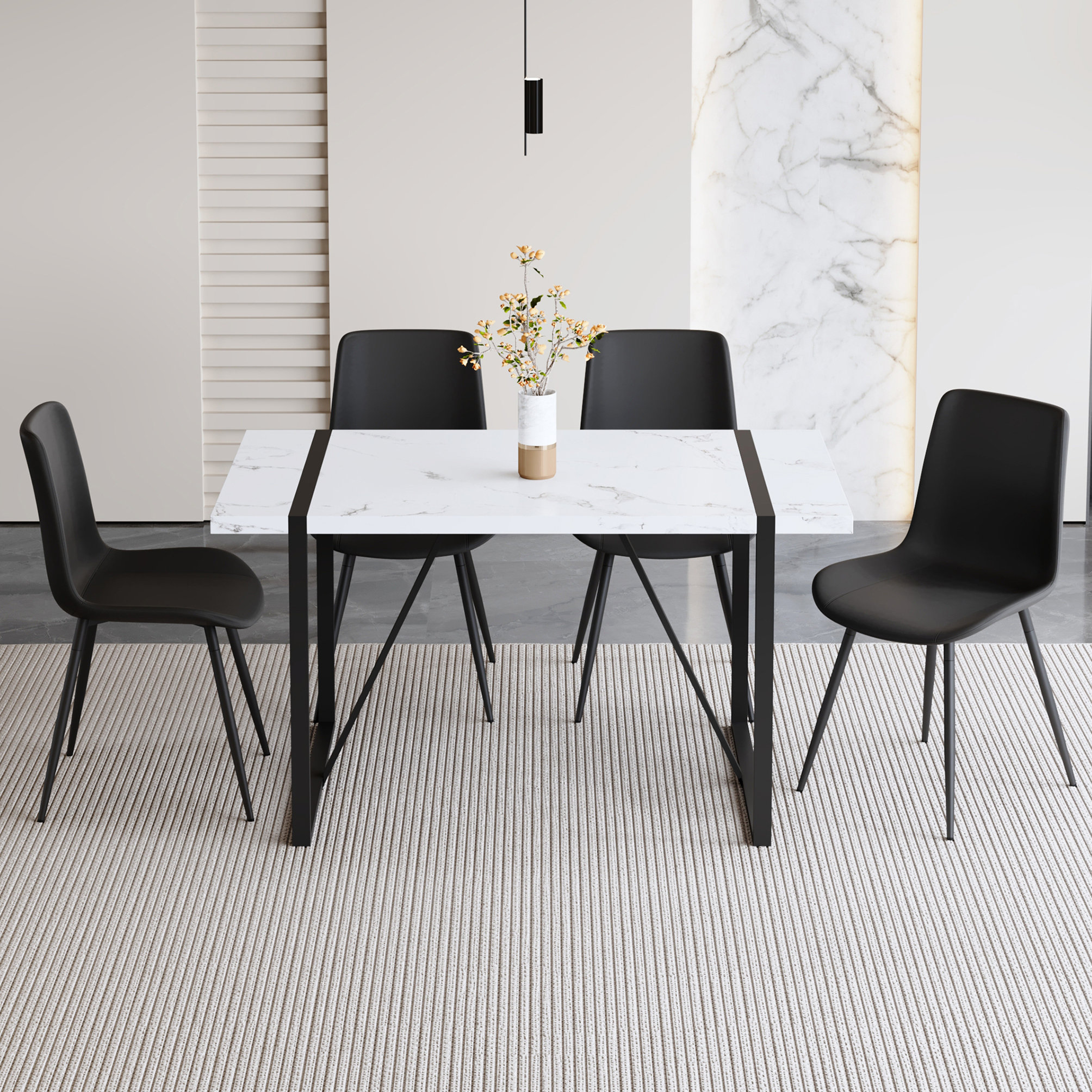 George Oliver Table And Chair Set. A Modern Minimalist Marble-Veined ...