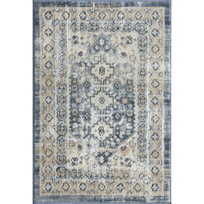 Aldolivio Oriental Machine Woven  Polypropylene Area Rug in Blue