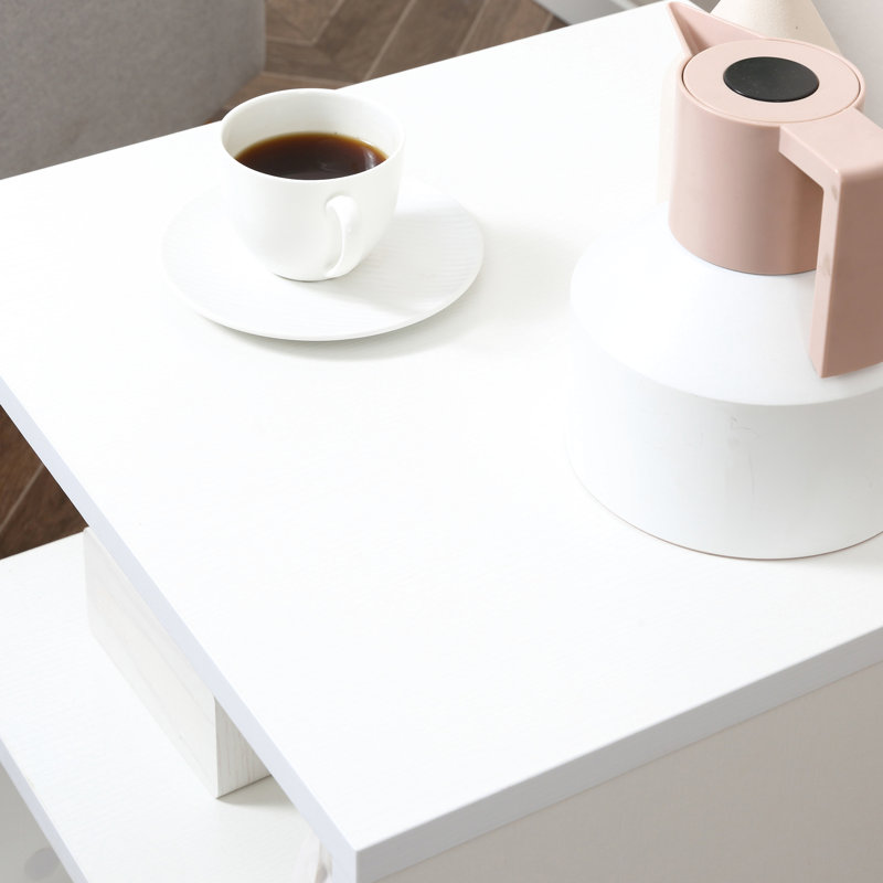 Table d'appoint blanche en forme de S, côté moderne de 20 po avec rangement et tablette tendance, option de décoration polyvalente