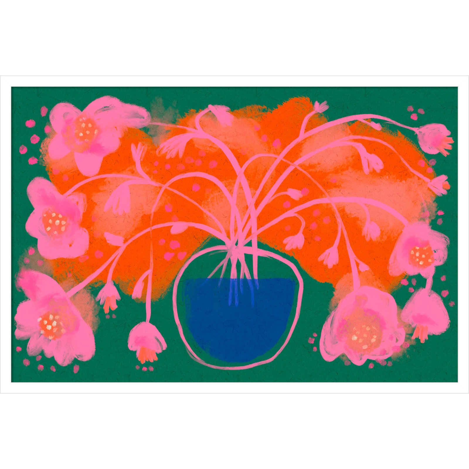 Pink Flower Bouquet by Treechild  Wood Framed Wall Art Print, 23" H x 33" W, White