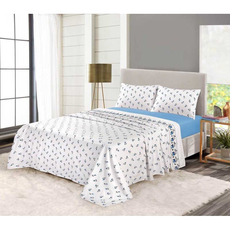 Akikaze Flannel Sheet Set, Double (4'6), Blue