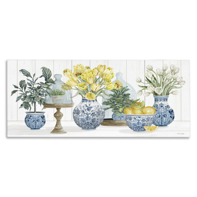 Art mural sur toile, "Tulipes jaunes et fruits citron" par Cindy Jacobs