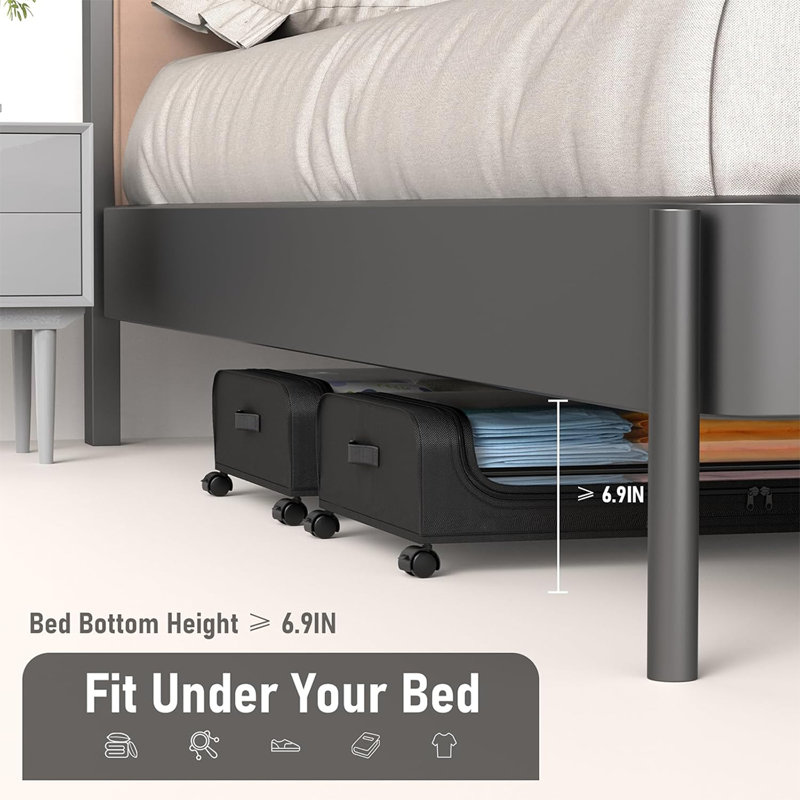 Black Plastic Under Bed Storage Box with Clear Lid and Wheels