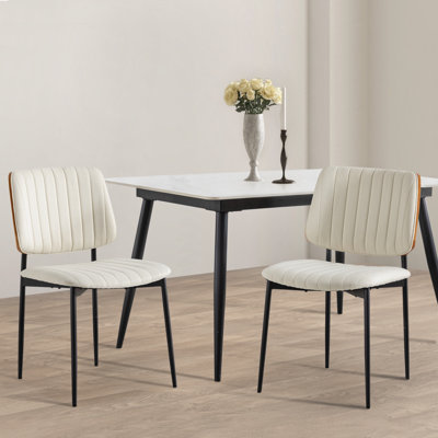 Mid-century Dining Chair Set Linen Fabric Bentwood Back Armless Side Chair