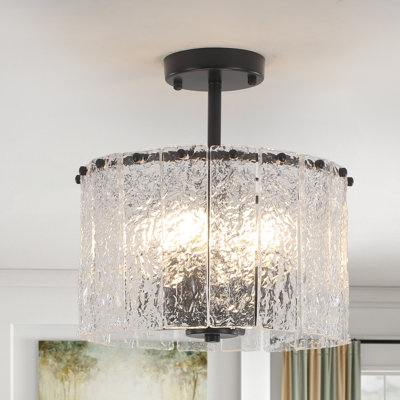 Plafonnier semi-encastré moderne à 4 lumières avec bande en verre martelé