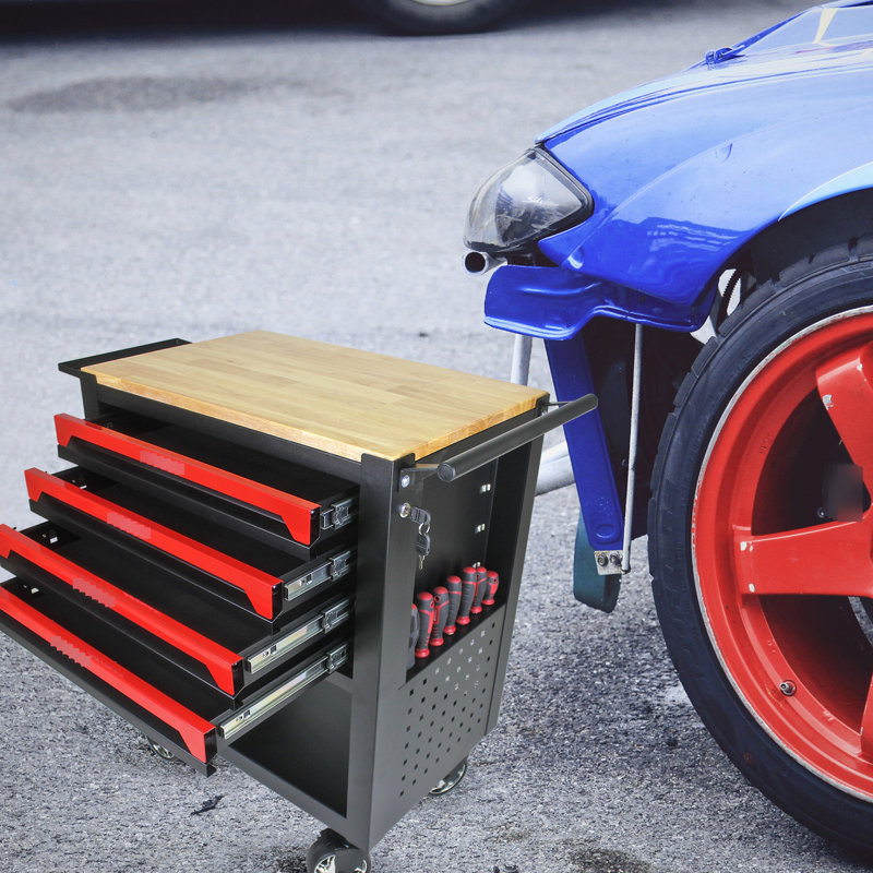 4 Drawer Metal Tool Cart With Adjustable Shelf And Wheels - Enormous Garage Storage Solution Drawers Broad Workshop Option