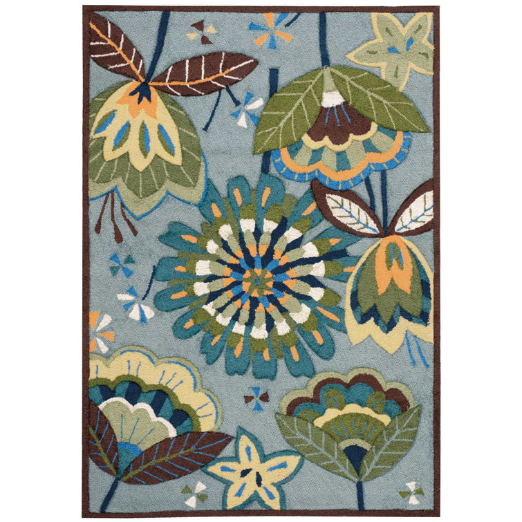 Asiha Floral Hand-Hooked Green/Blue Area Rug