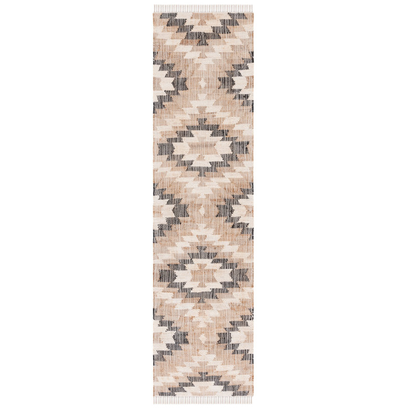 Euscebio Southwestern Hand-Loomed Jute/Sisal Area Rug in Natural/Black, Runner 2'3" x 9'