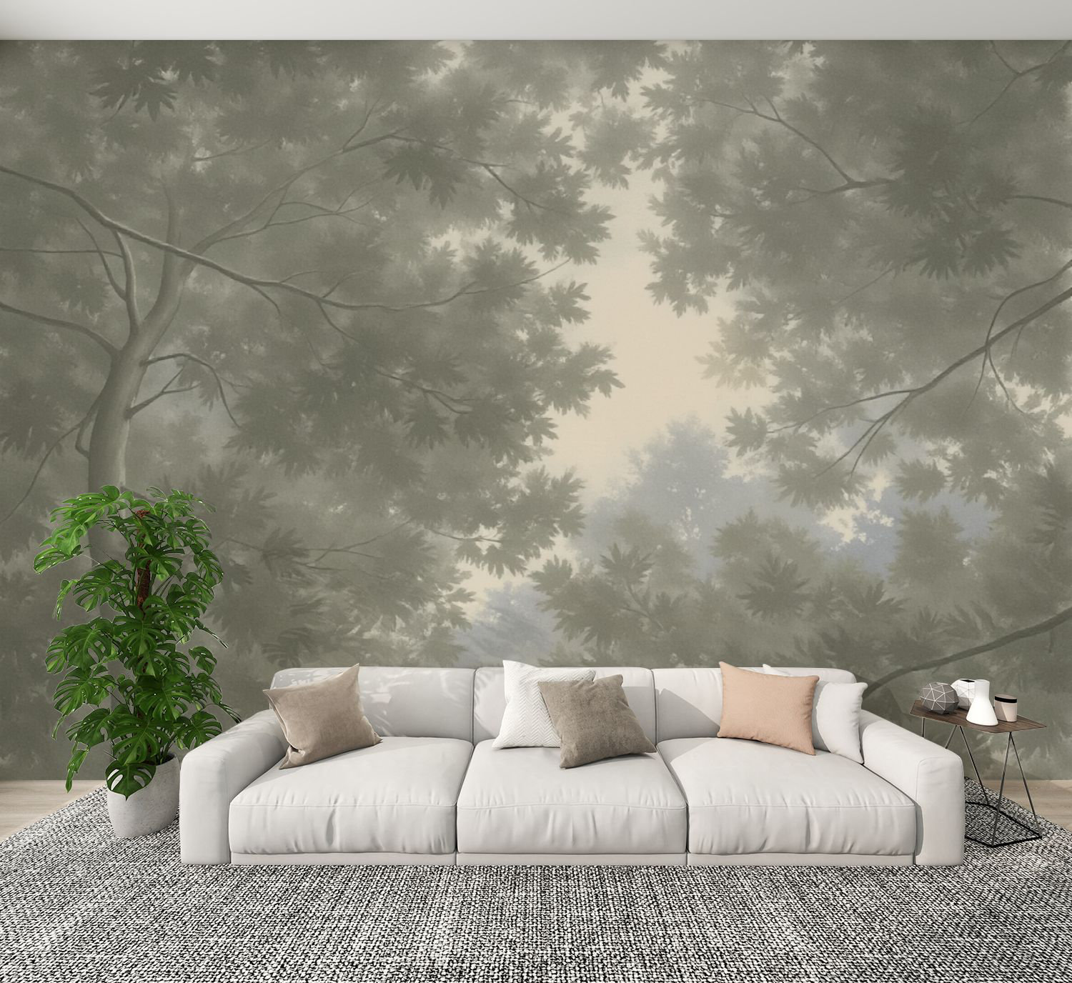 Red Barrel Studio® Peel and Stick Wallpaper Misty Forest Tree Canopy ...