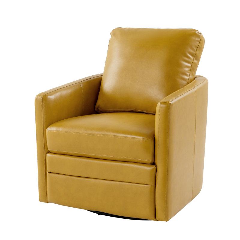 Alfonso Faux Leather Swivel Accent Chair with Removable Cushion, Mustard Vegan Leather