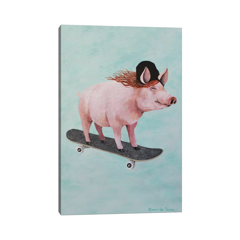 Pig Skateboarding by Coco De Paris - Wrapped Canvas Print, 101.6cm H x 66.04cm W x 1.91cm D