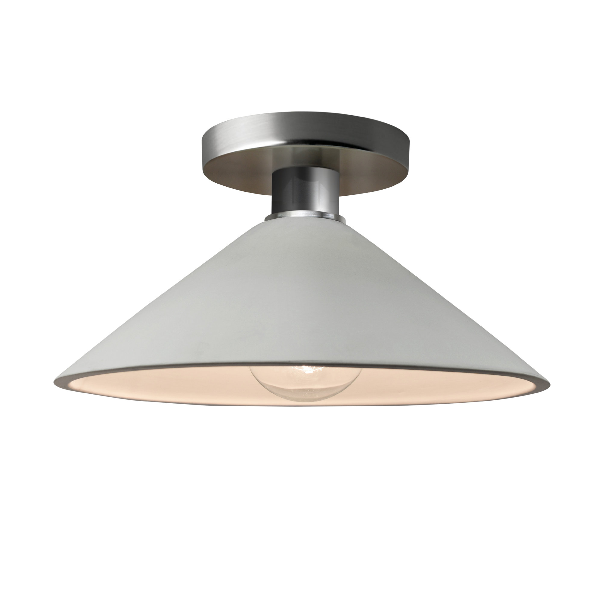 Single Light Ceramic Semi Flush Mount, Matte White, Brushed Nickel, LED (Integrated)