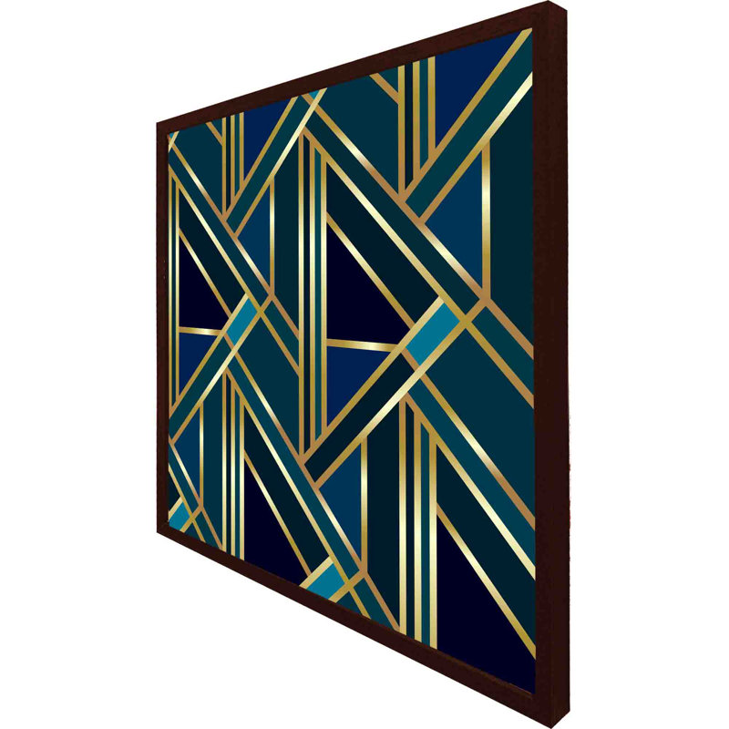 Merrillville Gold and Teal Geometric Pattern Single Picture Frame Wall Art, 31cm H x 31cm W, Brown Framed