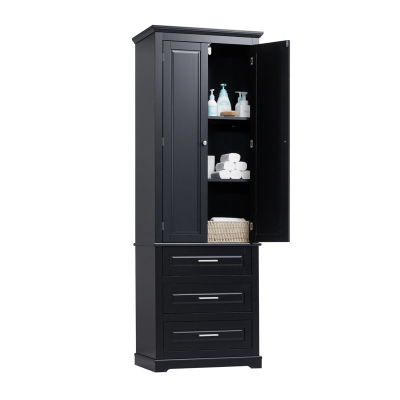 Tall Storage Cabinet With Three Drawers For Bathroom/Office,, Black