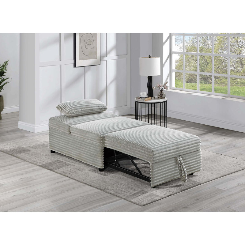 Fauteuil-lit moderne en velours cendré avec siège et coussin, Bois de frêne naturel