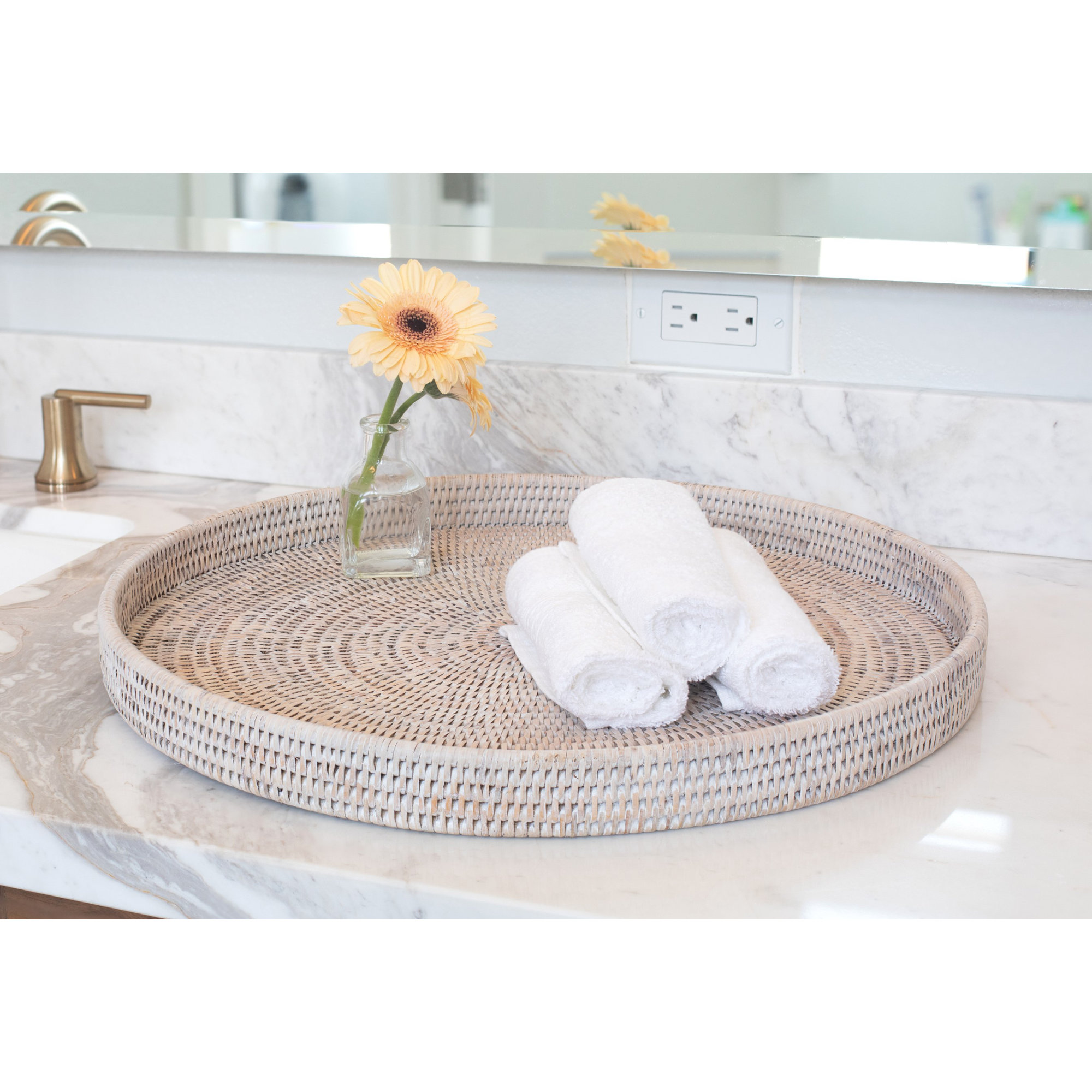 Landers Handmade Serving Tray, White Wash, 2" H x 22" W x 22" D